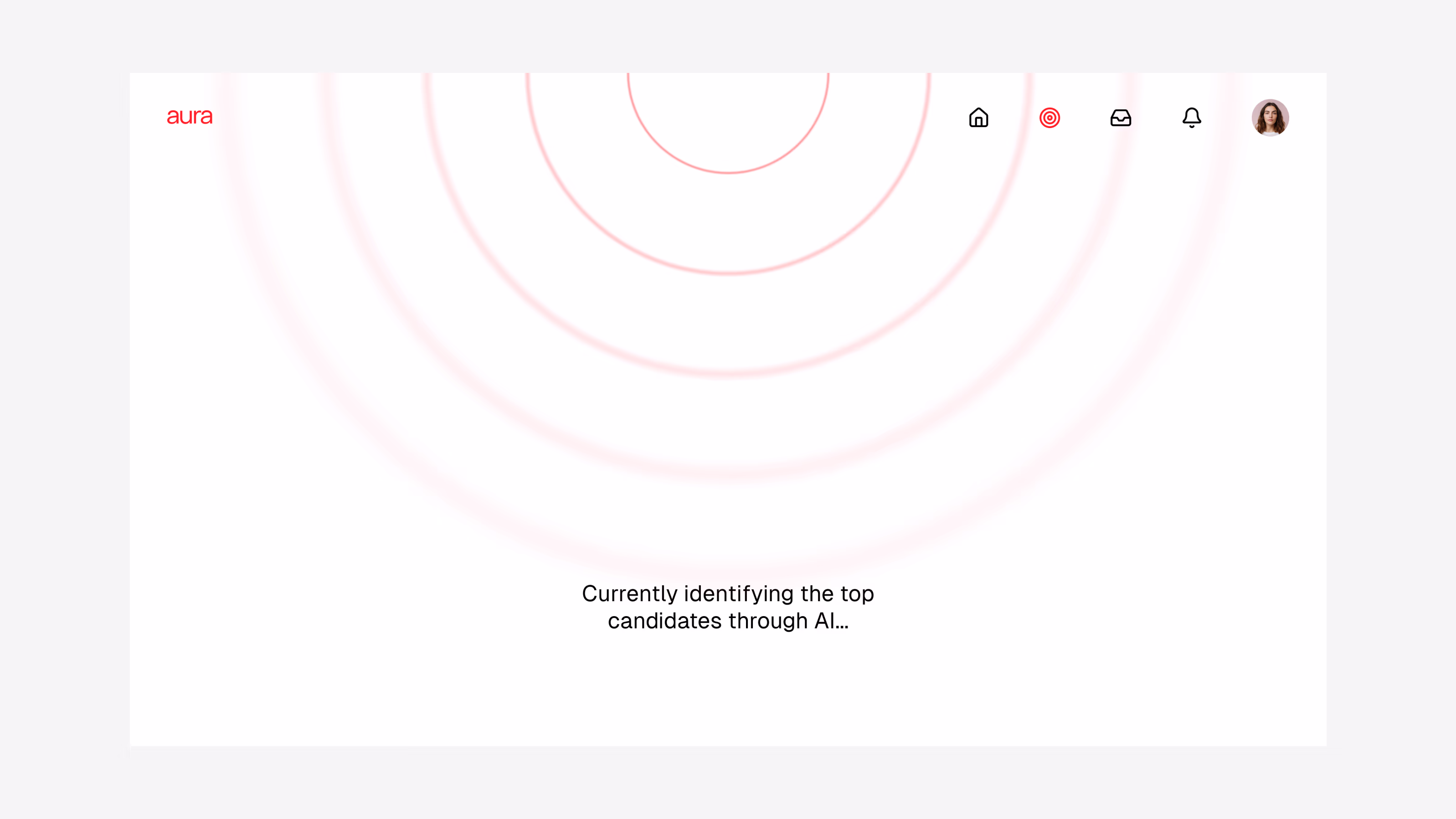 Aura — AI candidate screening interface with concentric circle animation